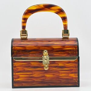 Pre-Loved Vintage MORLE Italy Tiger Striped Lucite Lunchbox Bag RARE❤️